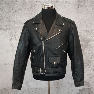 VINTAGE 90'S Leather Moto Jacket 40 Black